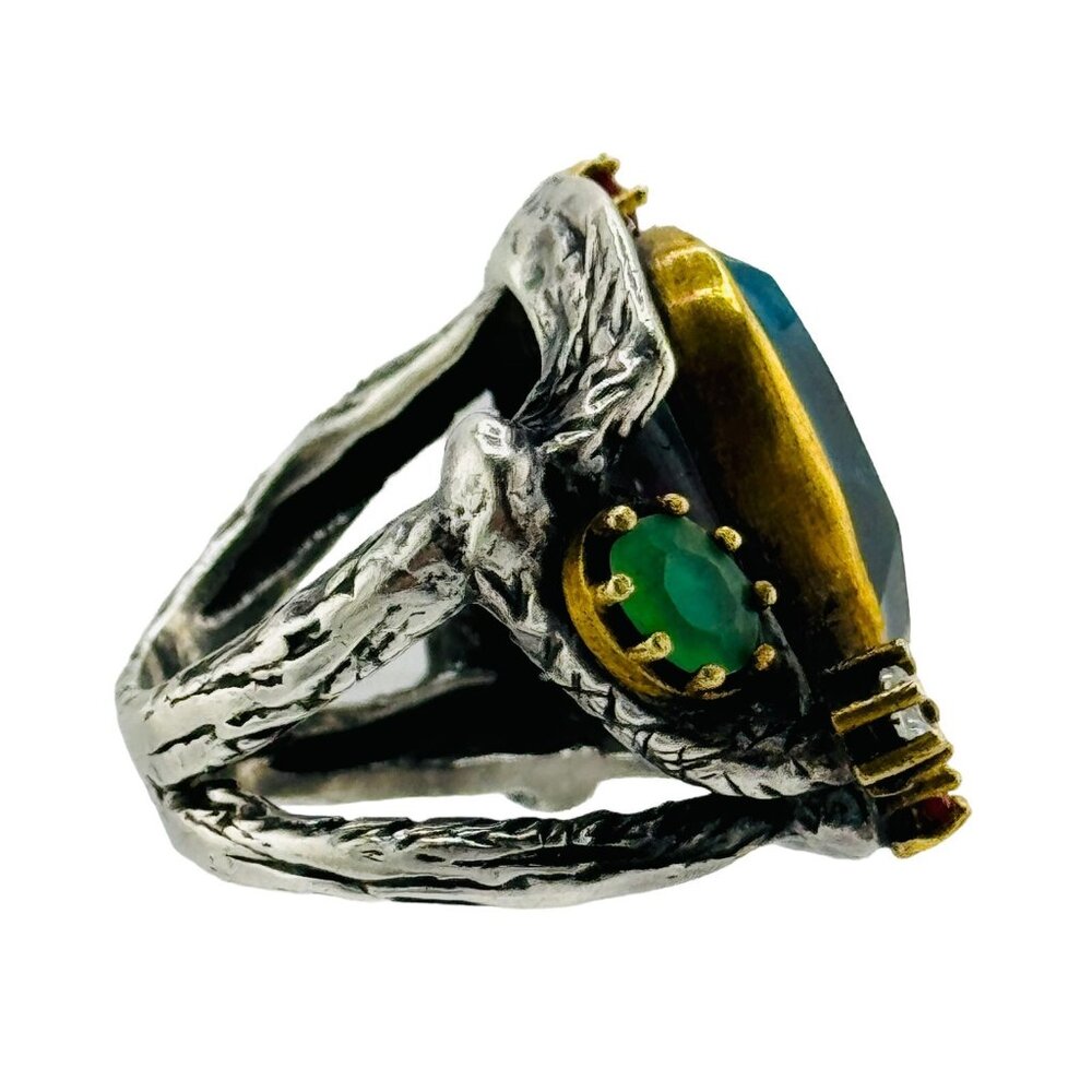 Huge Sterling Silver 925 Ruby Emerald Branch Ring… - image 7